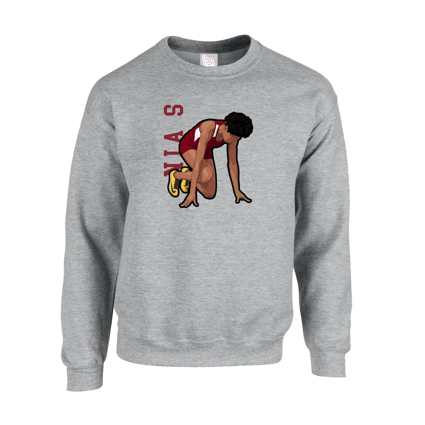 Fleece Crew — Name Vertical in Grey