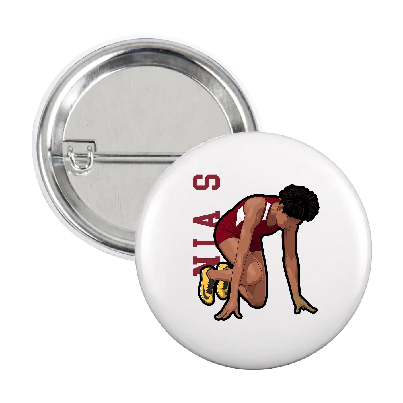 Game Day Button — Name Vertical in White
