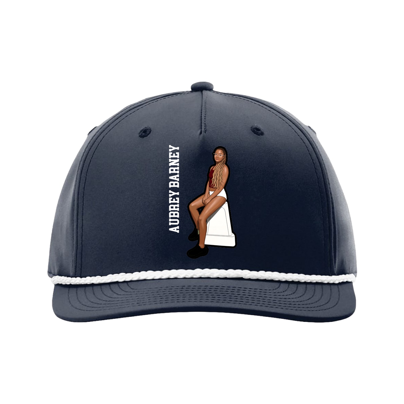 Five-Panel Classic Rope Cap — Name Vertical in Navy