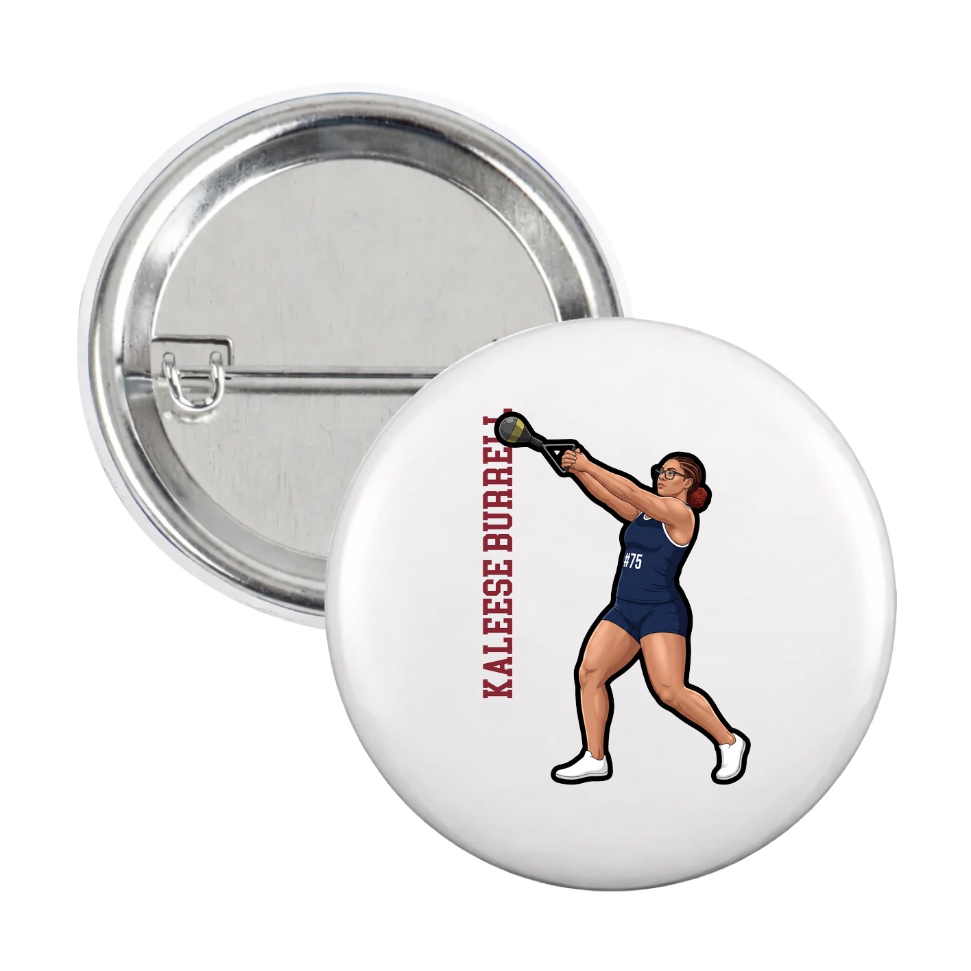 Game Day Button — Name Vertical in White