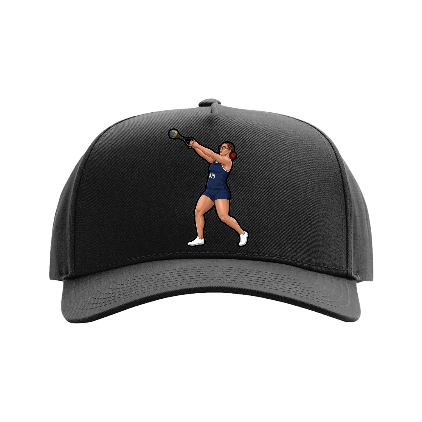 Full Fabric Five-Panel Champ Cap — Name Vertical in Black