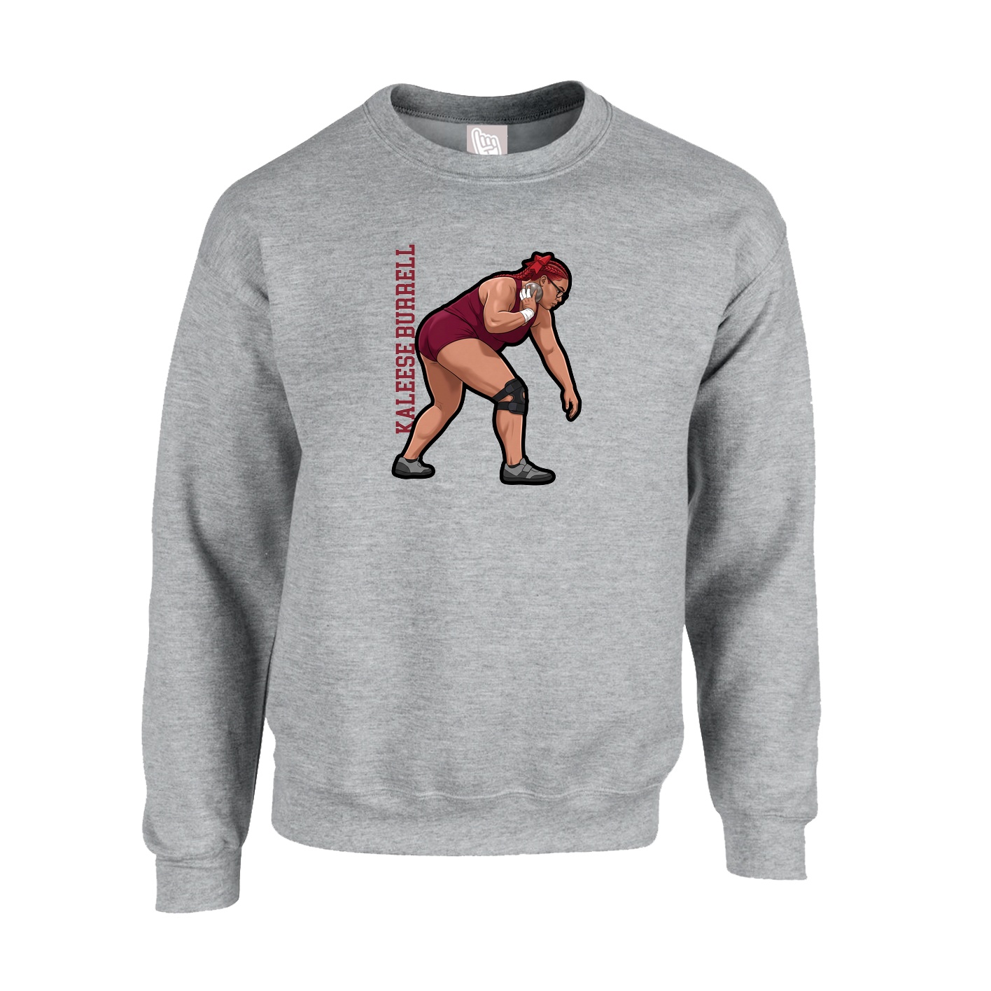 Fleece Crew — Name Vertical in Grey