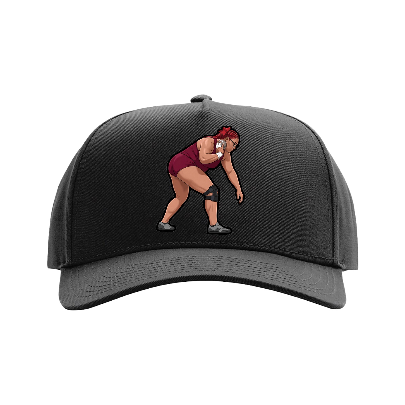 Full Fabric Five-Panel Champ Cap — Name Vertical in Black