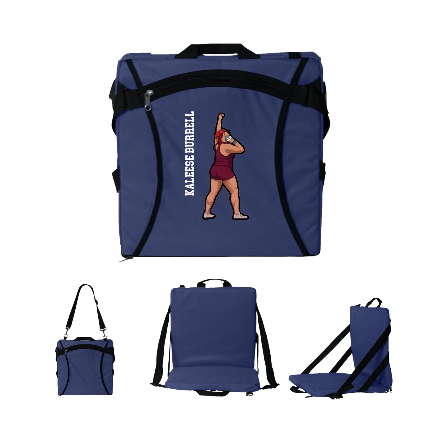 Folding Stadium Seat — Name Vertical in Navy