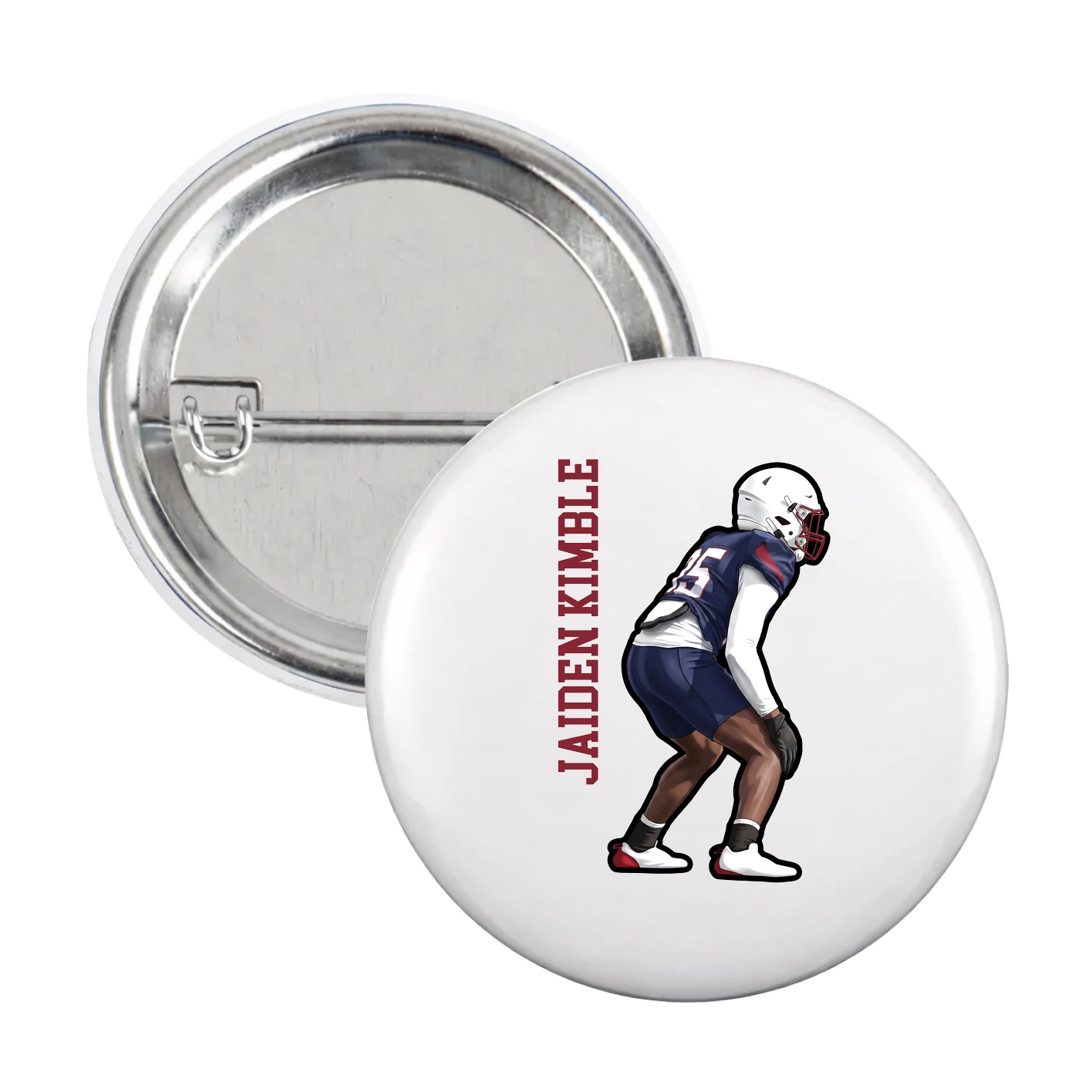 Game Day Button — Name Vertical in White