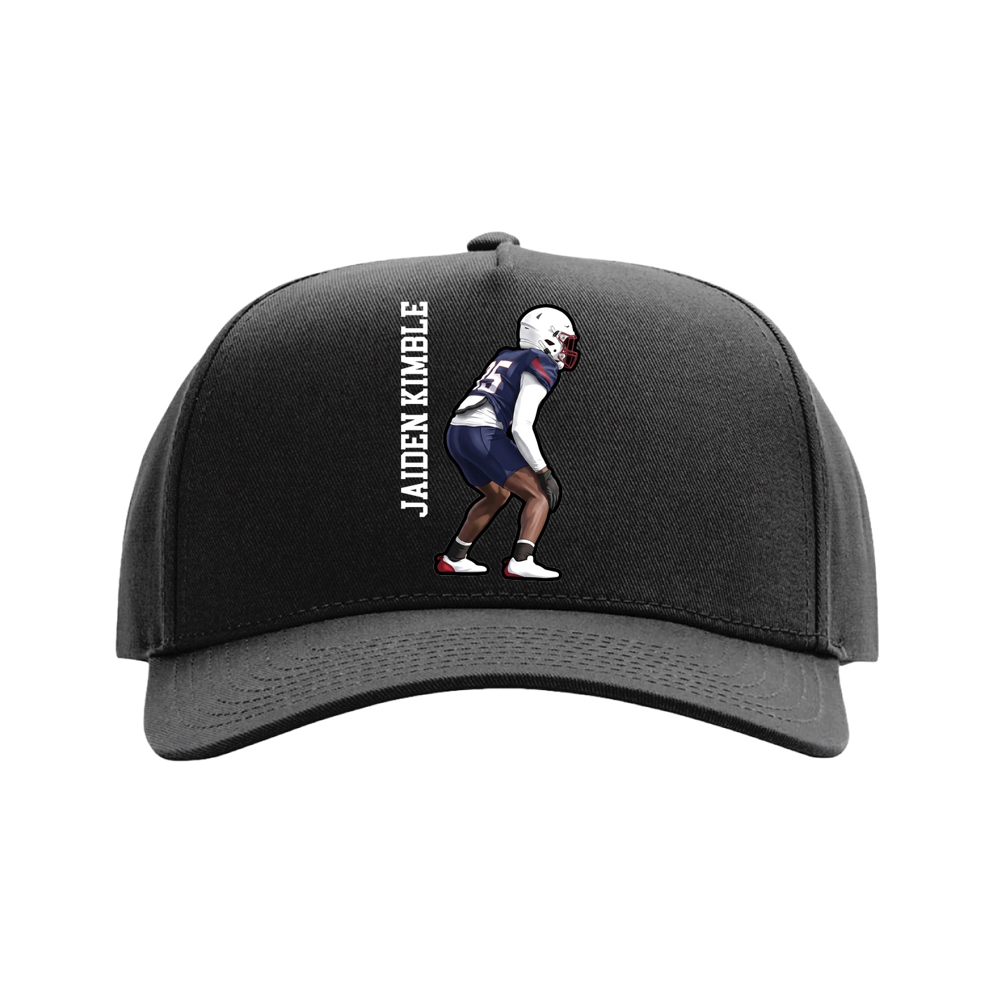 Full Fabric Five-Panel Champ Cap — Name Vertical in Black