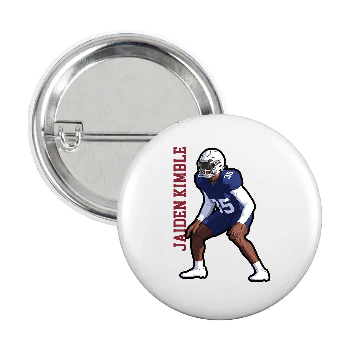 Game Day Button — Name Vertical in White