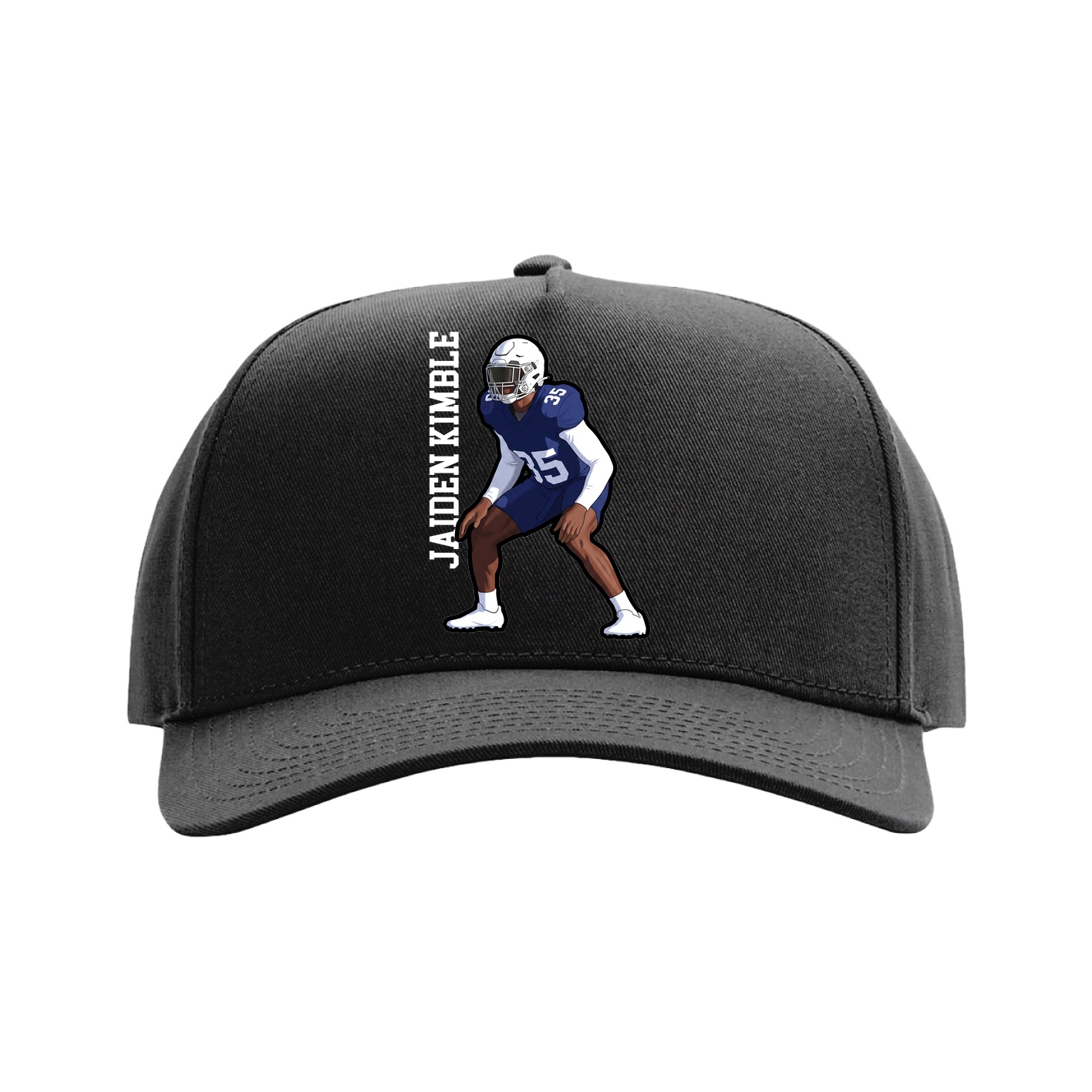 Full Fabric Five-Panel Champ Cap — Name Vertical in Black