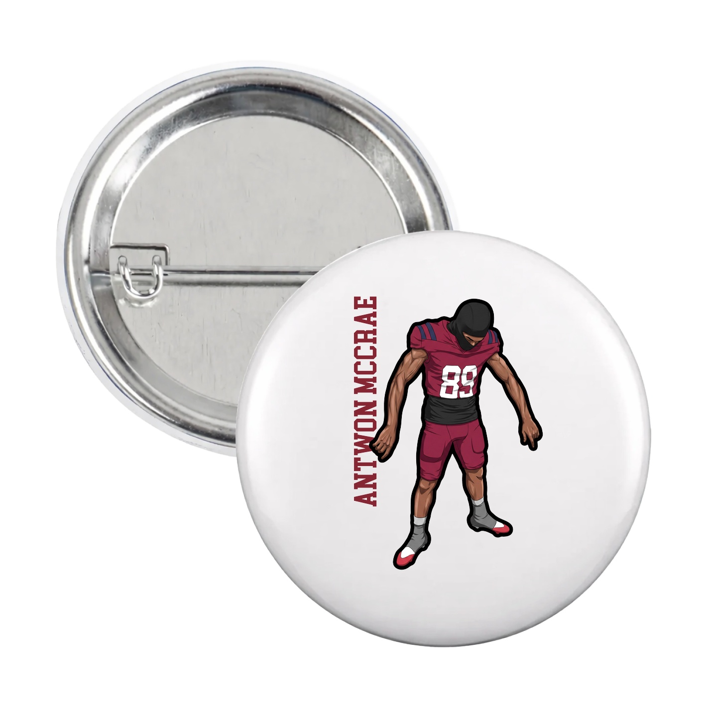 Game Day Button — Name Vertical in White