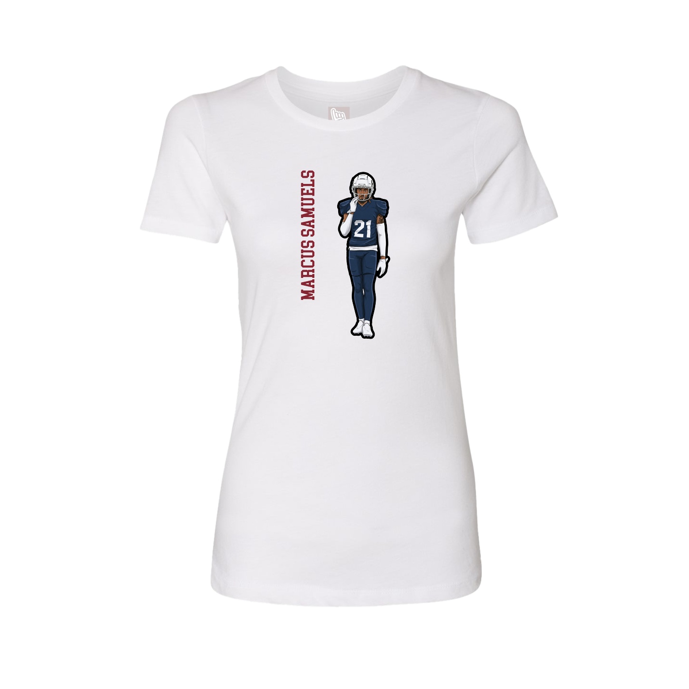 Fitted Women's Tee — Name Vertical in White