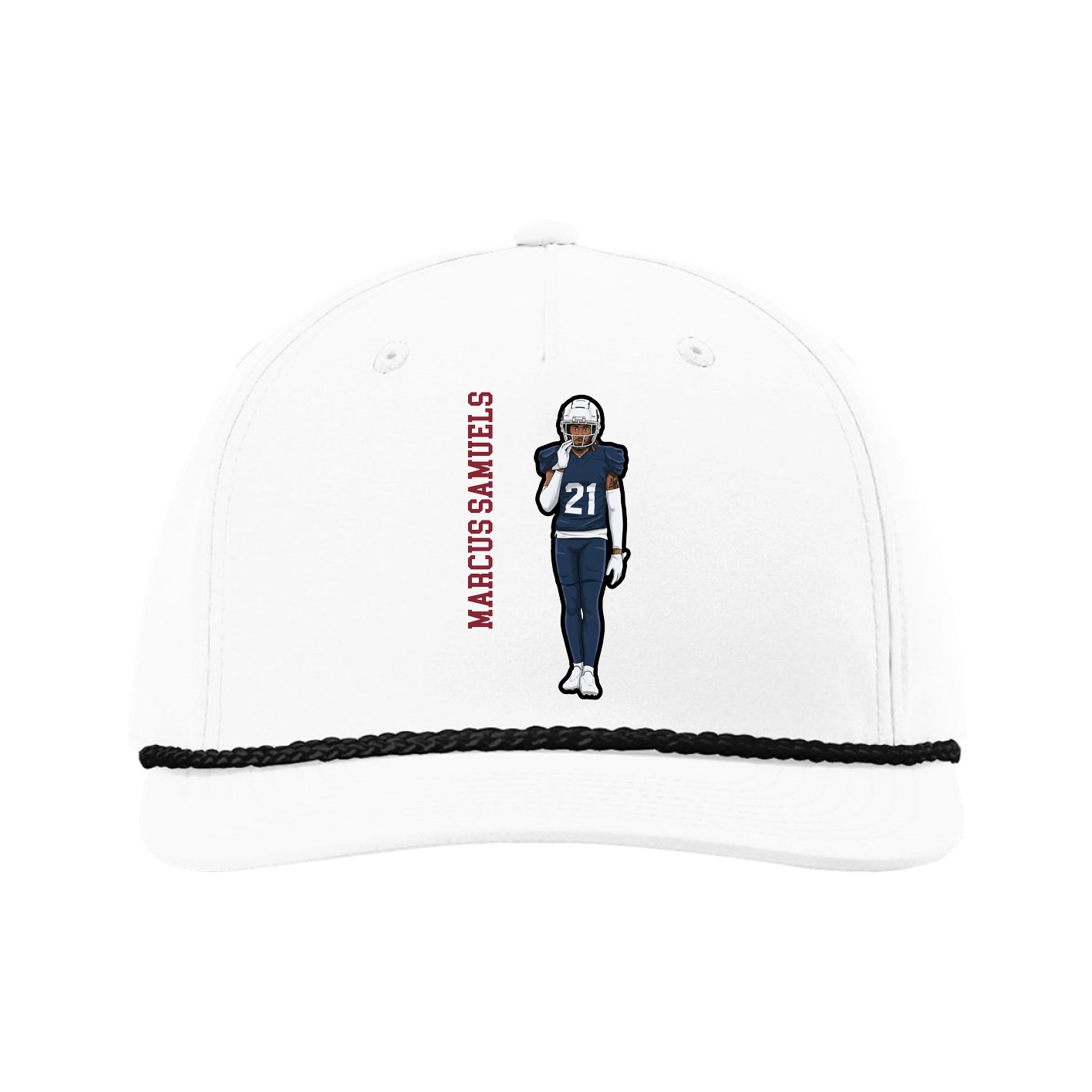 Five-Panel Classic Rope Cap — Name Vertical in White