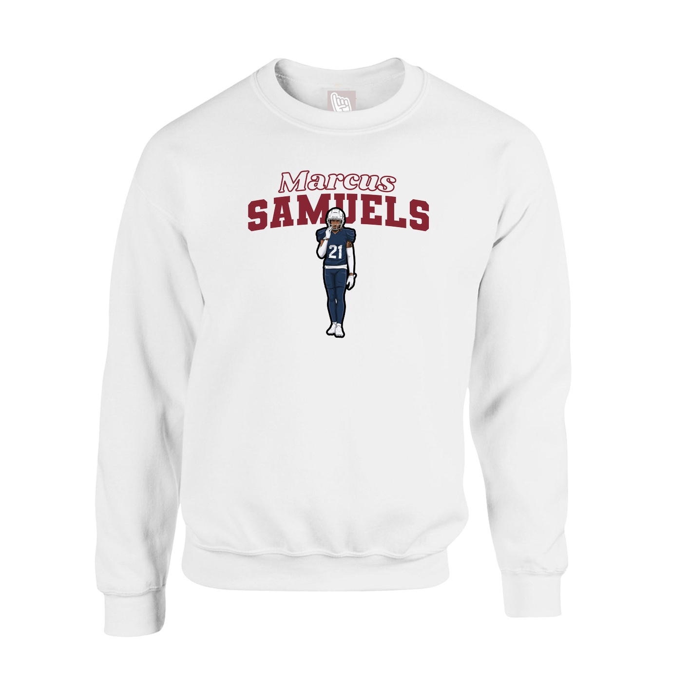 Fleece Crew — Name Arch in White