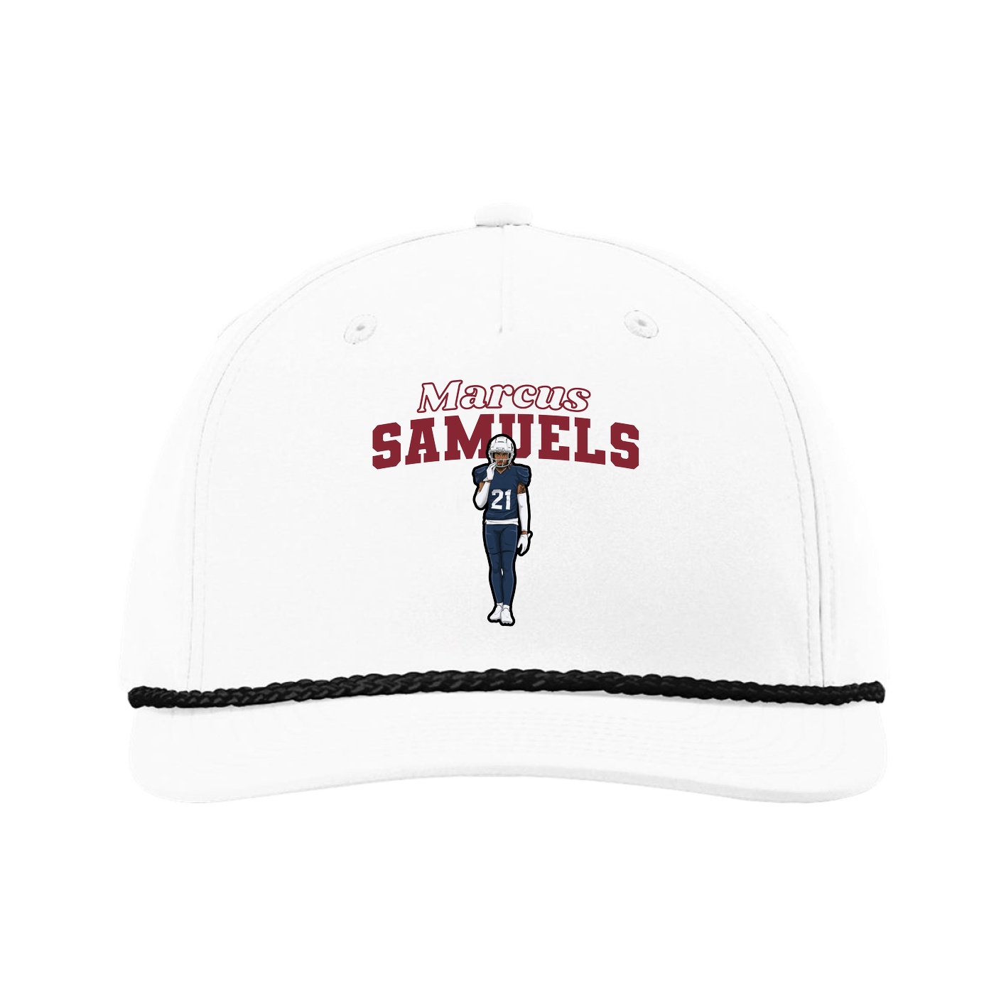 Five-Panel Classic Rope Cap — Name Arch in White