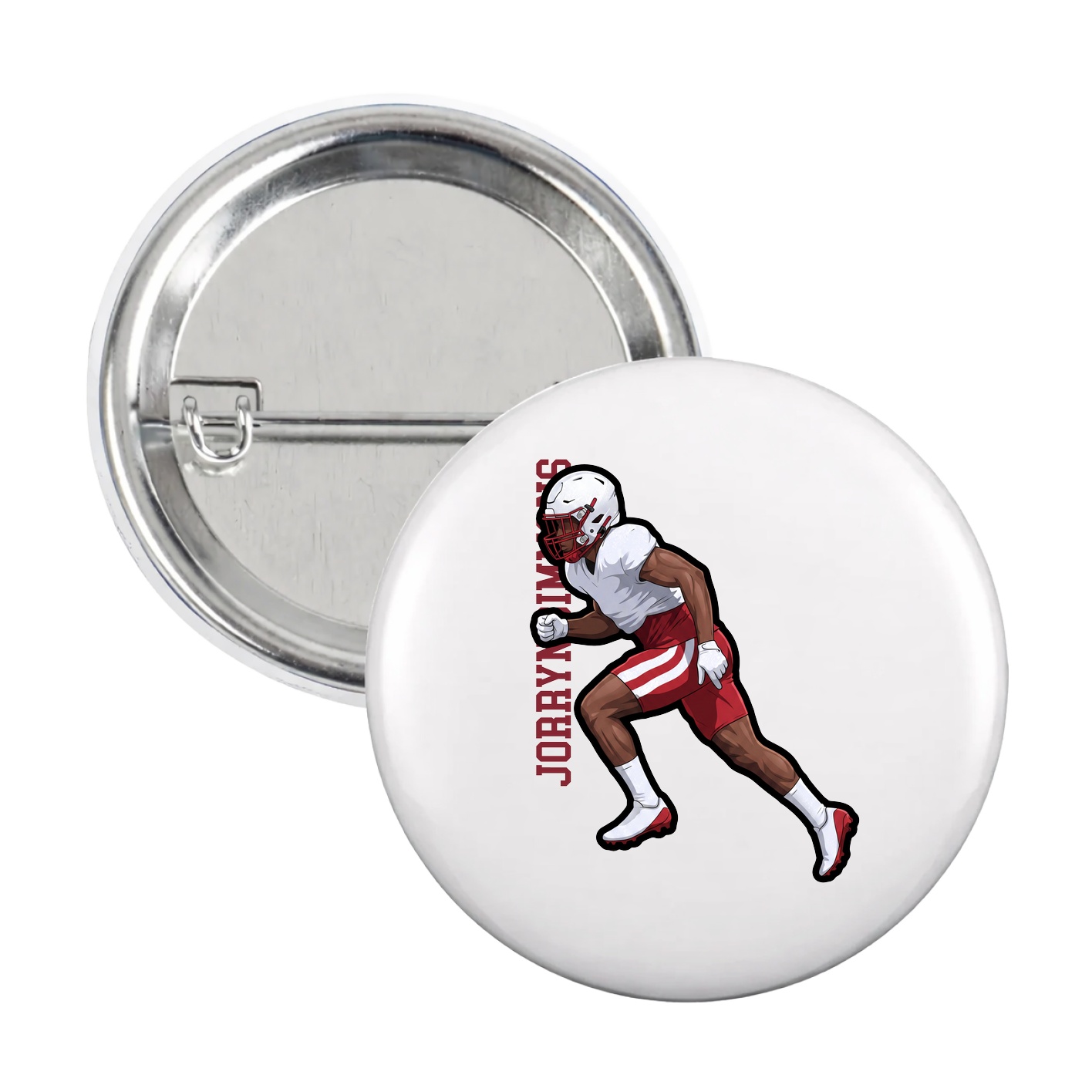Game Day Button — Name Vertical in White
