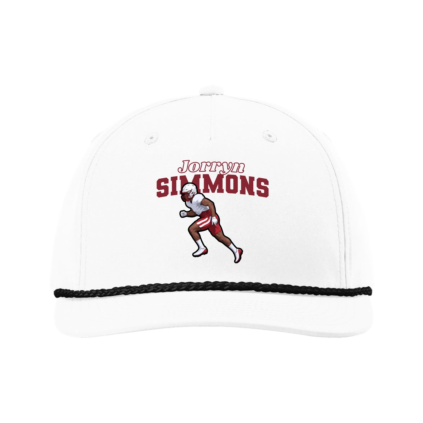 Five-Panel Classic Rope Cap — Name Arch in White