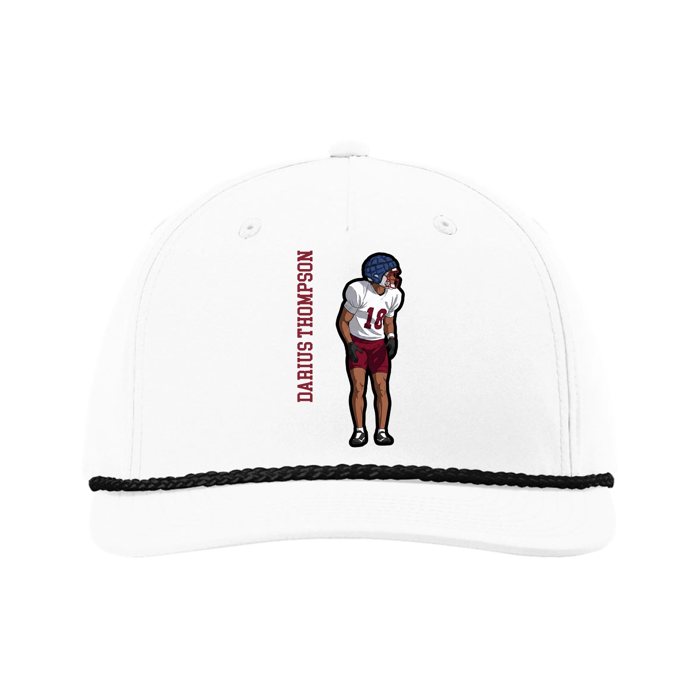 Five-Panel Classic Rope Cap — Name Vertical in White