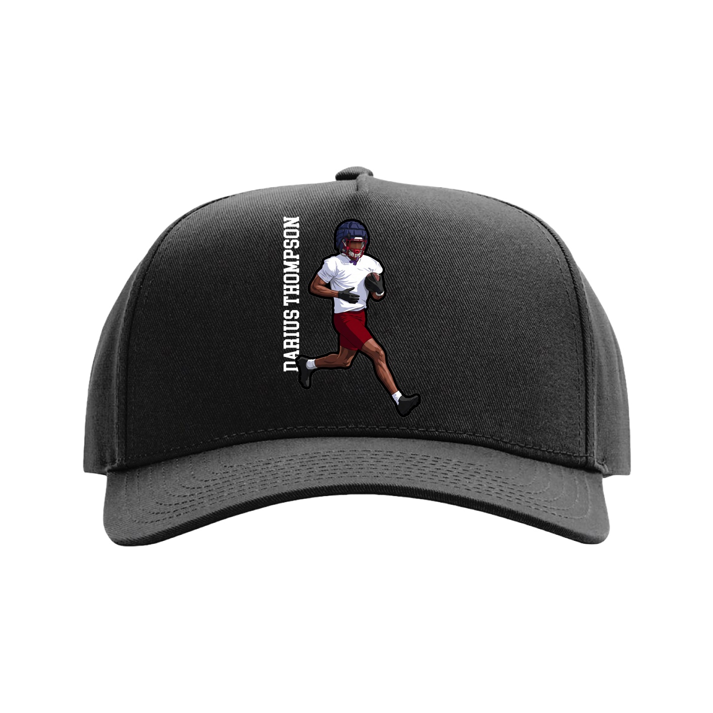 Full Fabric Five-Panel Champ Cap — Name Vertical in Black