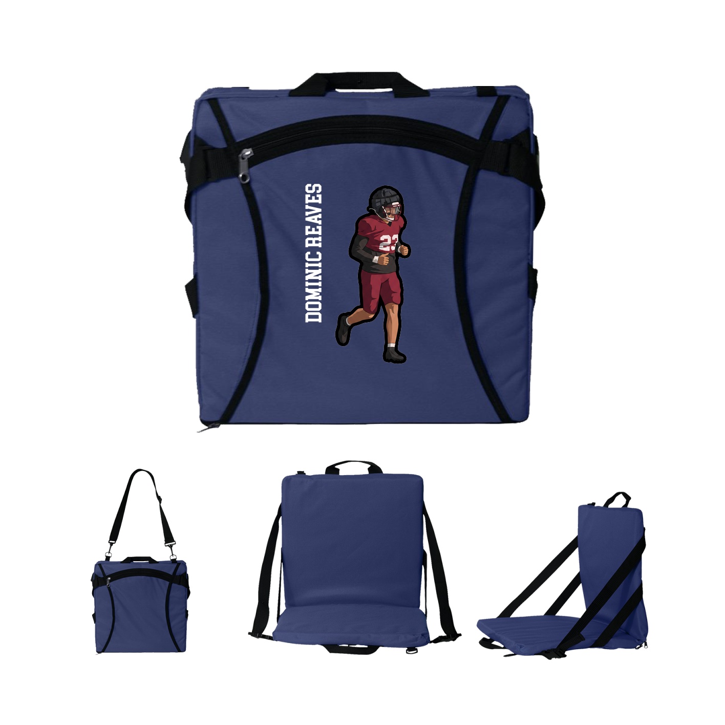 Folding Stadium Seat — Name Vertical in Navy