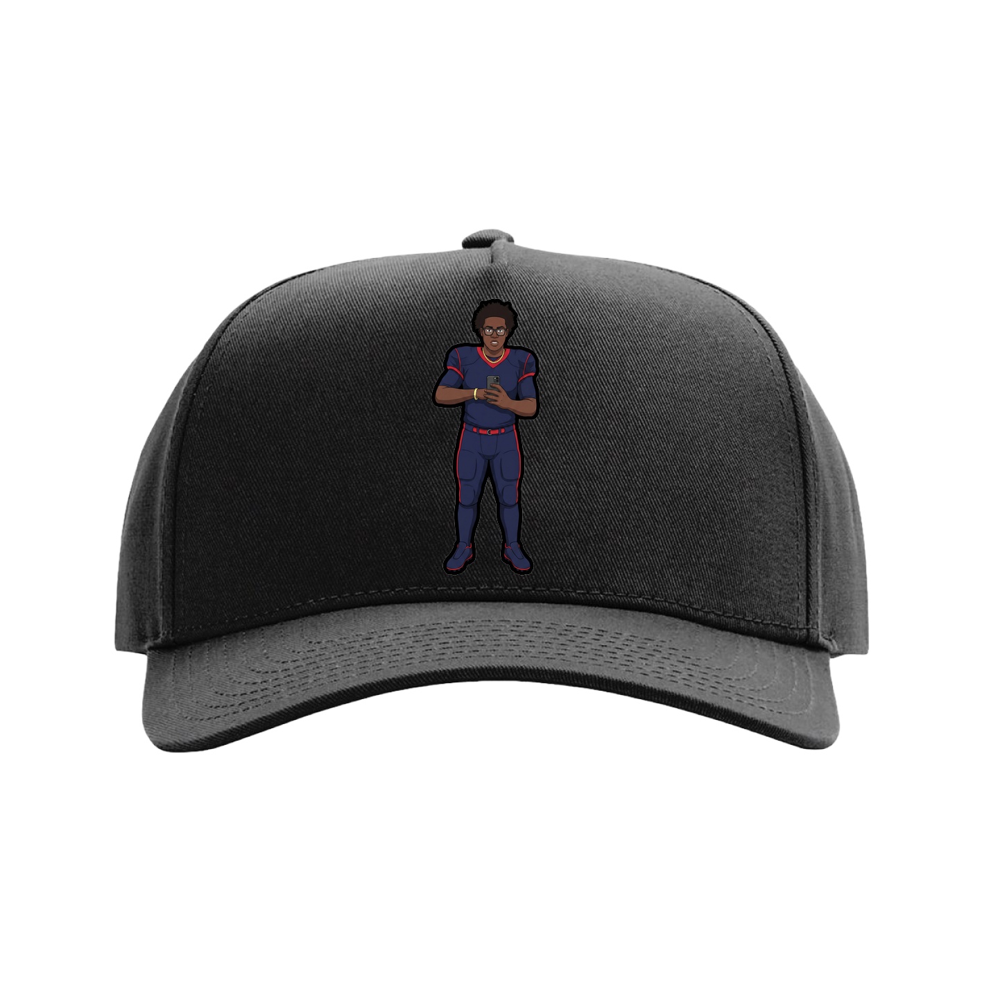 Full Fabric Five-Panel Champ Cap — Name Vertical in Black