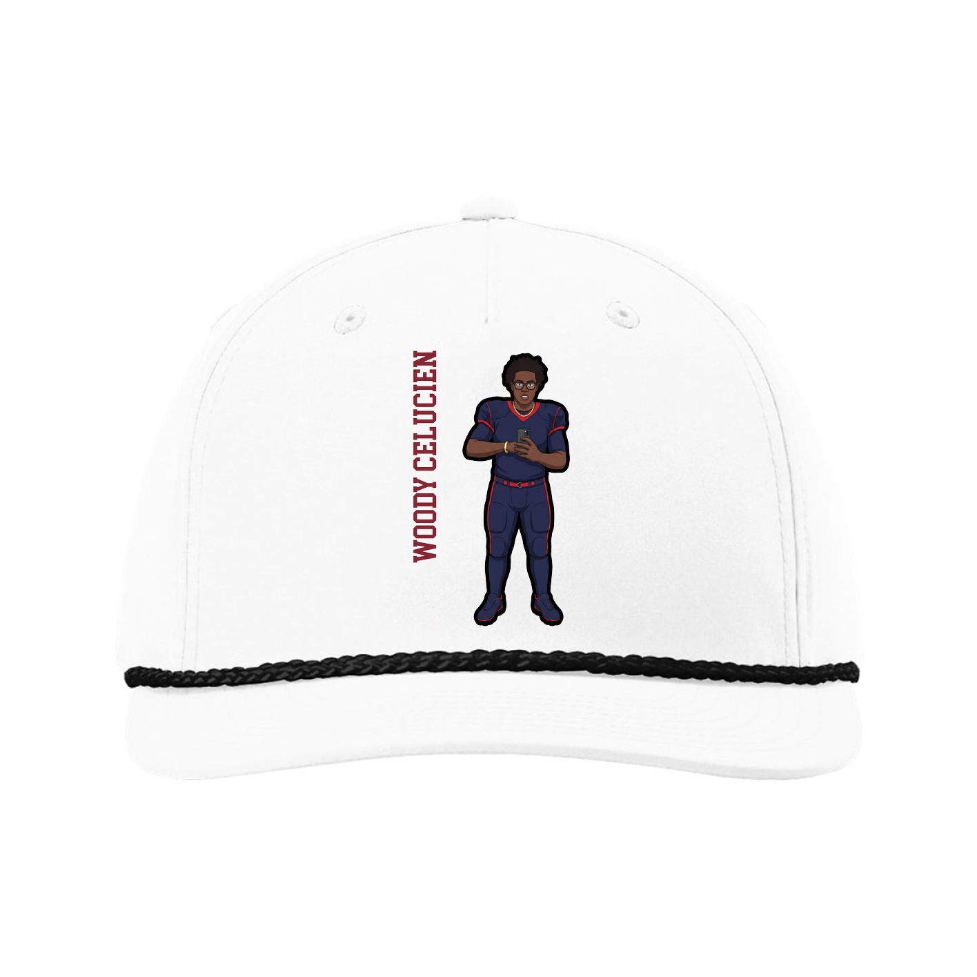 Five-Panel Classic Rope Cap — Name Vertical in White