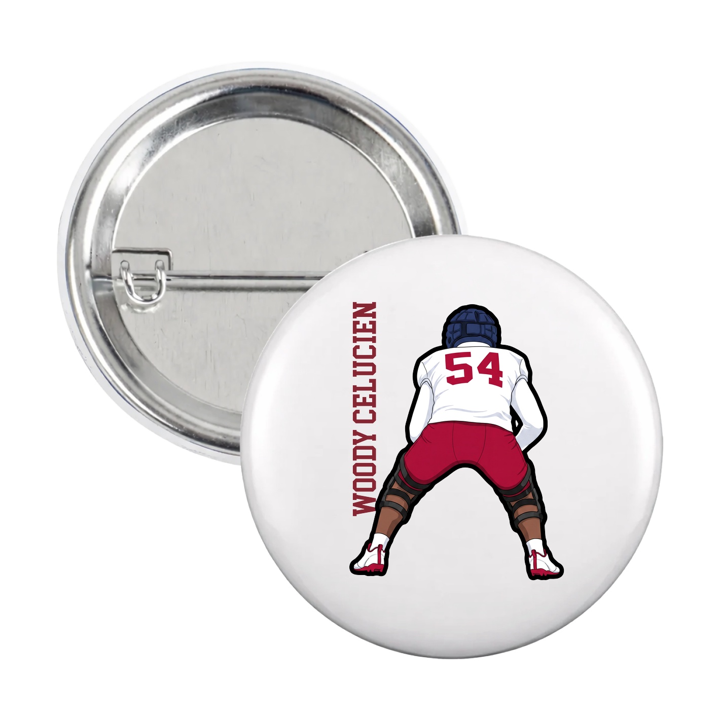 Game Day Button — Name Vertical in White