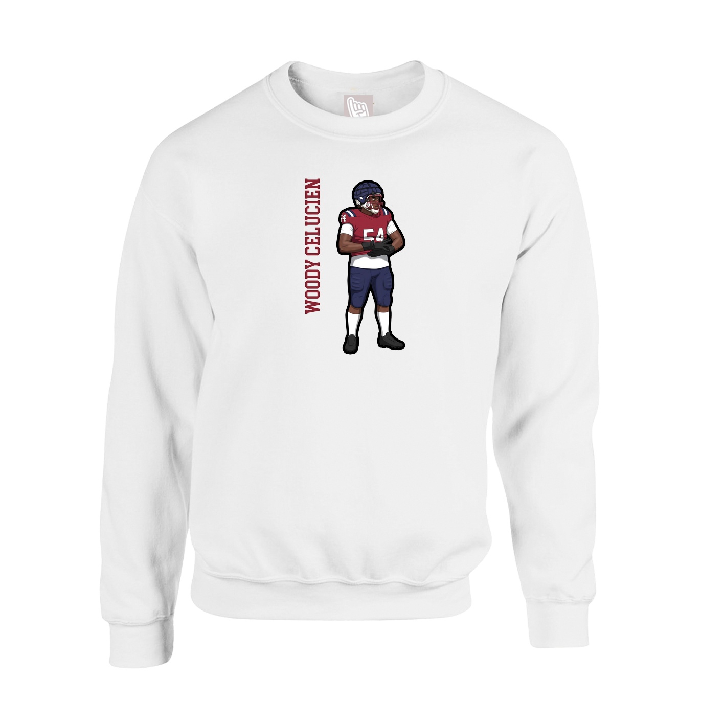Fleece Crew — Name Vertical in White