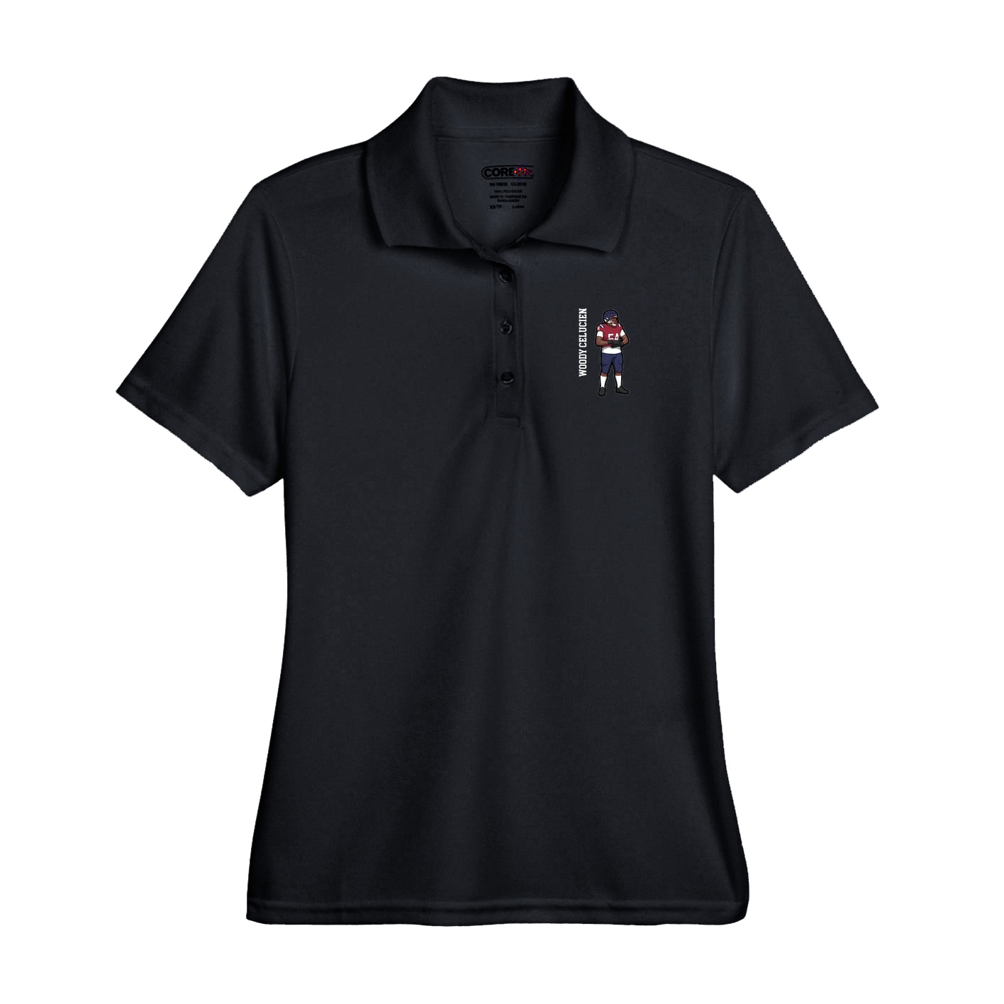 Performance Polo — Name Vertical in Black