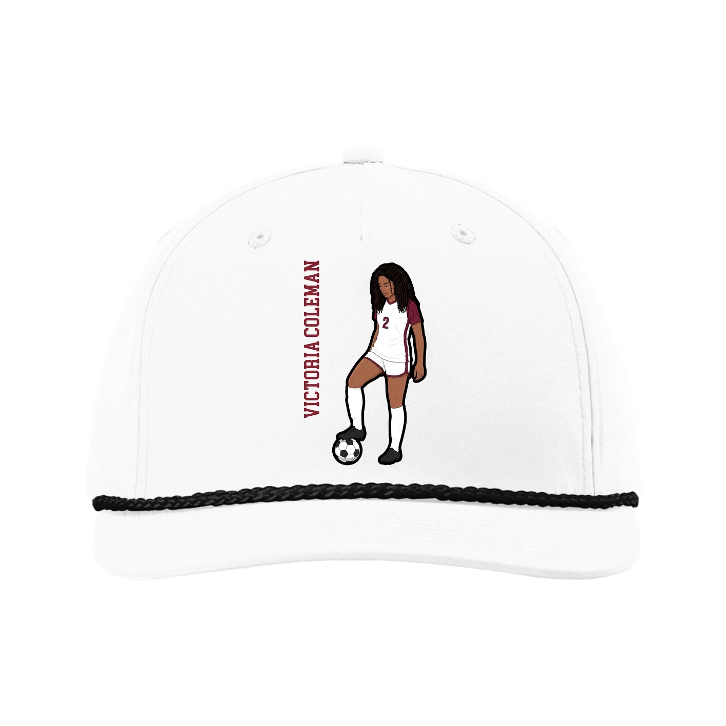 Five-Panel Classic Rope Cap — Name Vertical in White