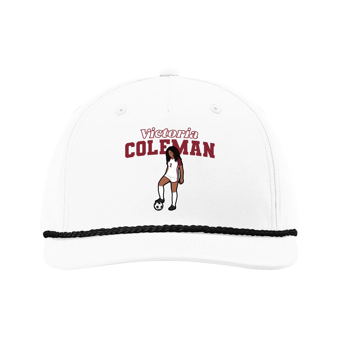 Five-Panel Classic Rope Cap — Name Arch in White