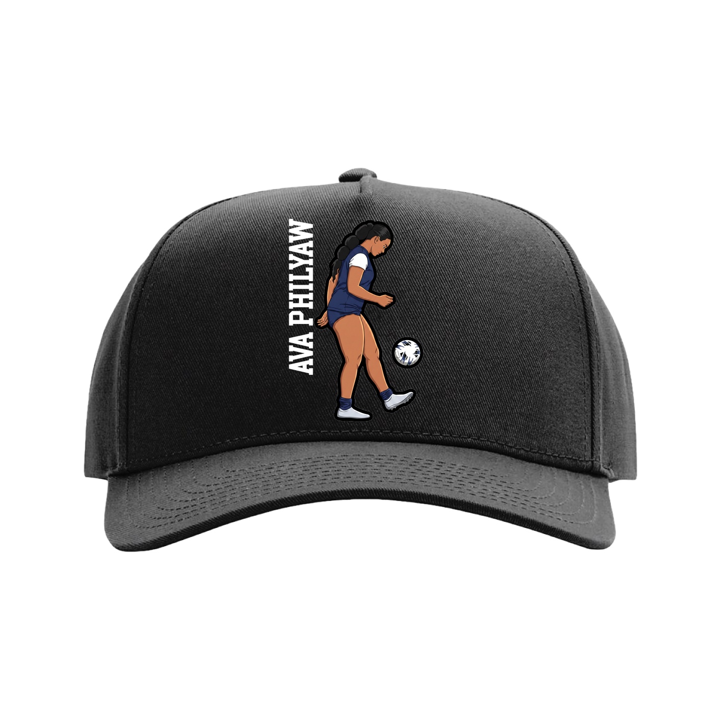 Full Fabric Five-Panel Champ Cap — Name Vertical in Black