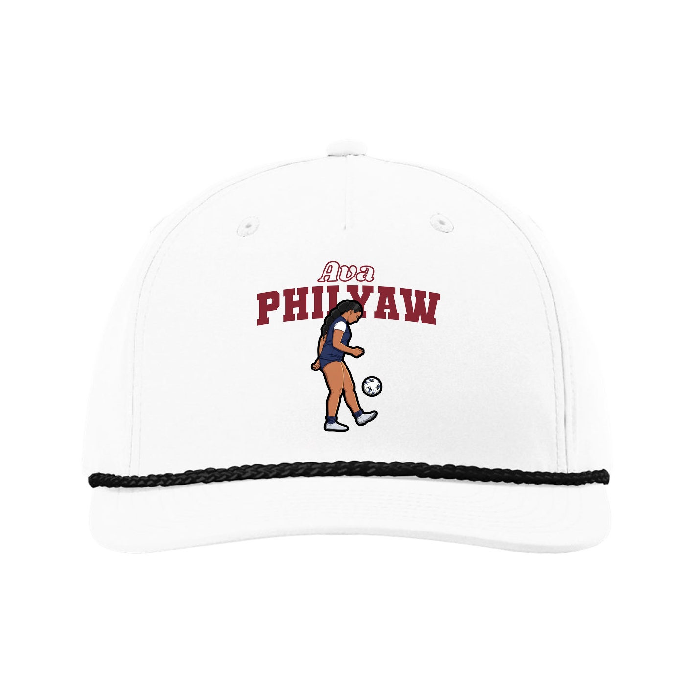 Five-Panel Classic Rope Cap — Name Arch in White