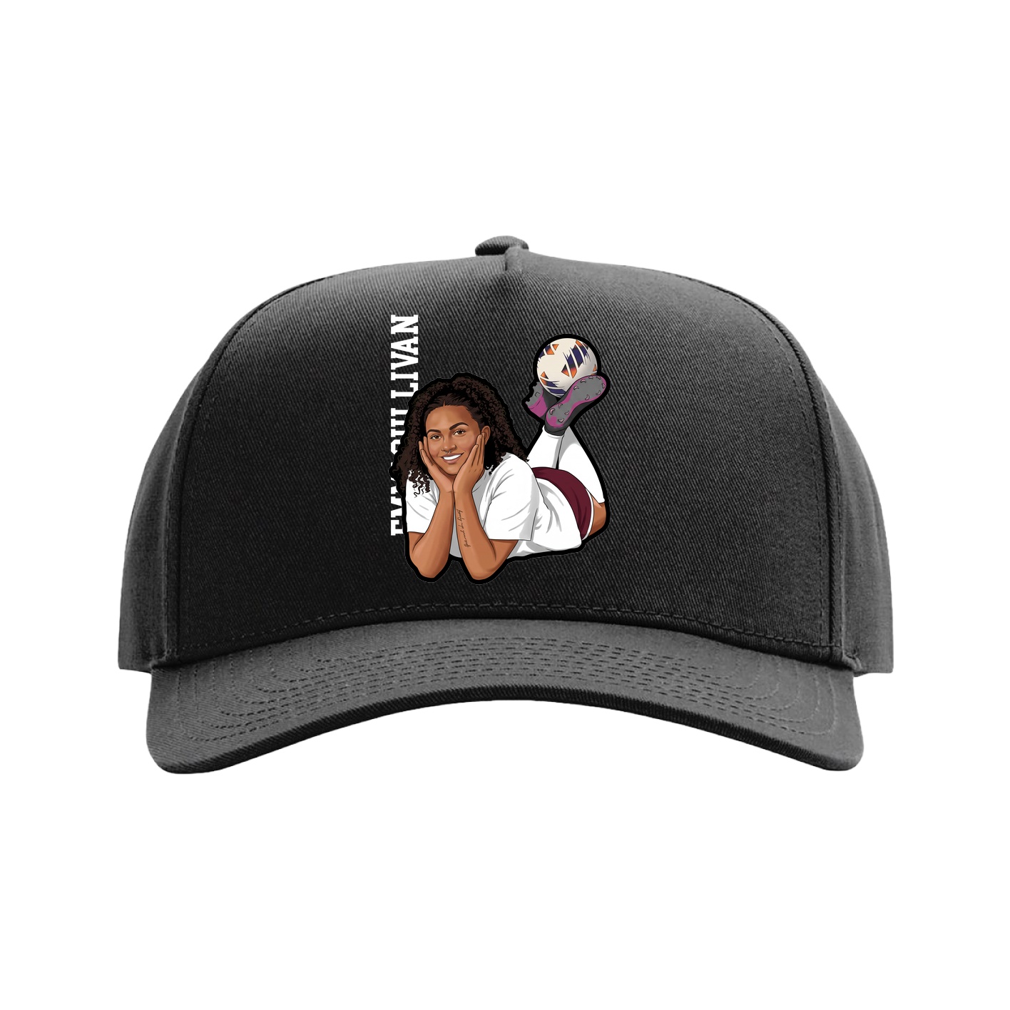 Full Fabric Five-Panel Champ Cap — Name Vertical in Black