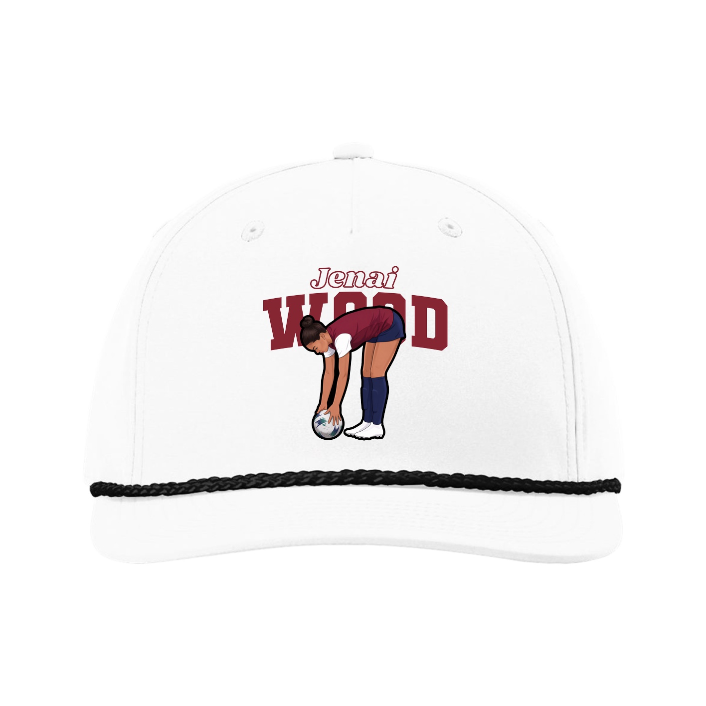 Five-Panel Classic Rope Cap — Name Arch in White