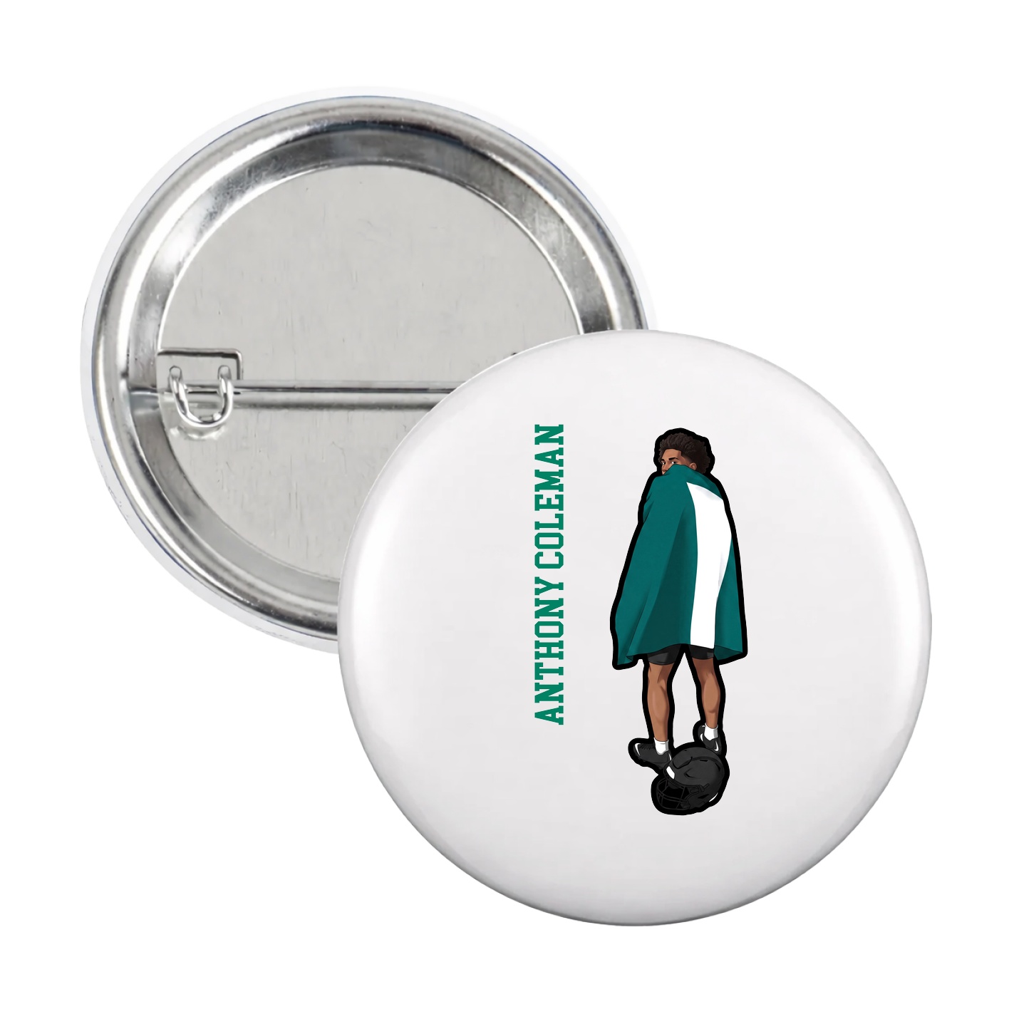Game Day Button — Name Vertical in White