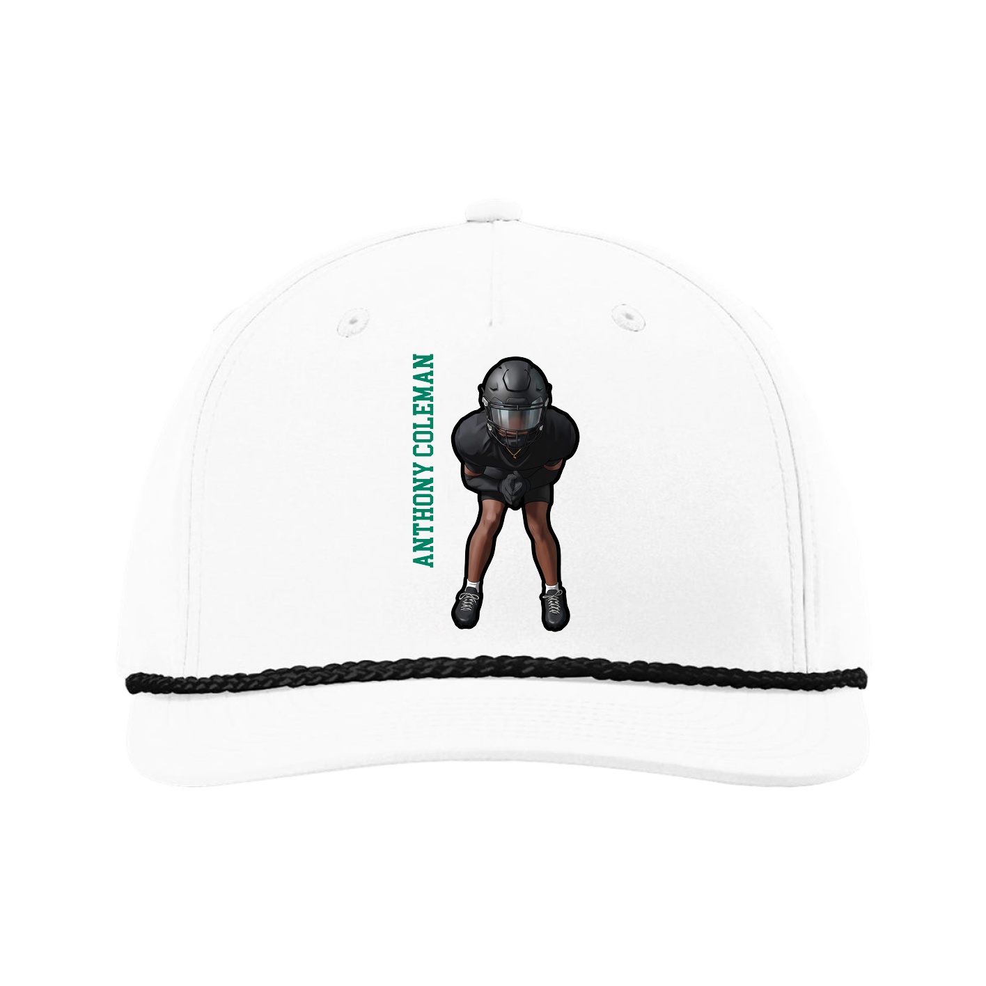 Five-Panel Classic Rope Cap — Name Vertical in White