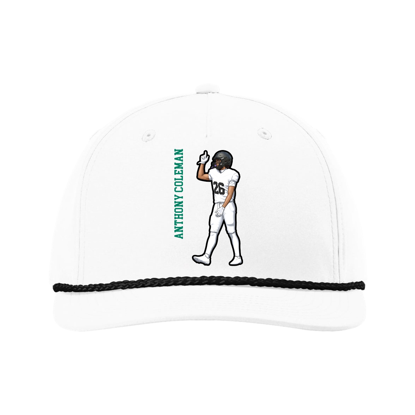 Five-Panel Classic Rope Cap — Name Vertical in White