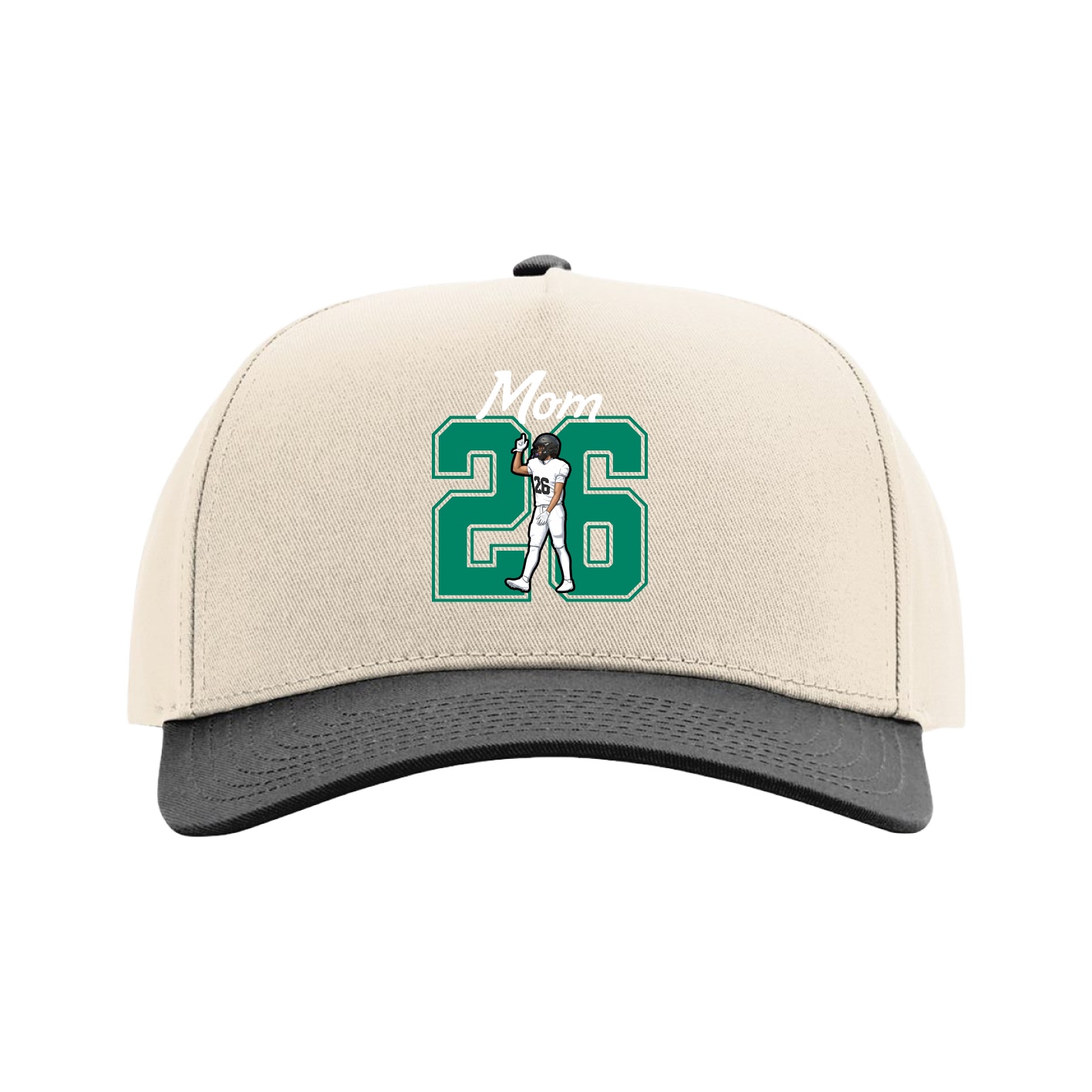 Full Fabric Five-Panel Champ Cap — Mothers Day Shirsey in Cream/Black