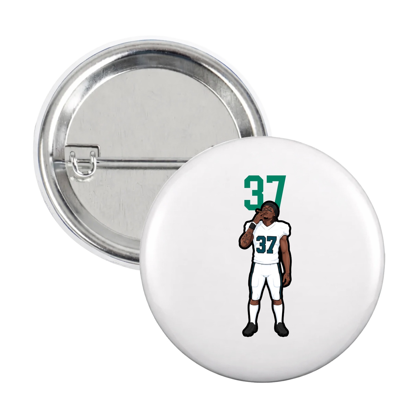 Game Day Button — Number Top in White