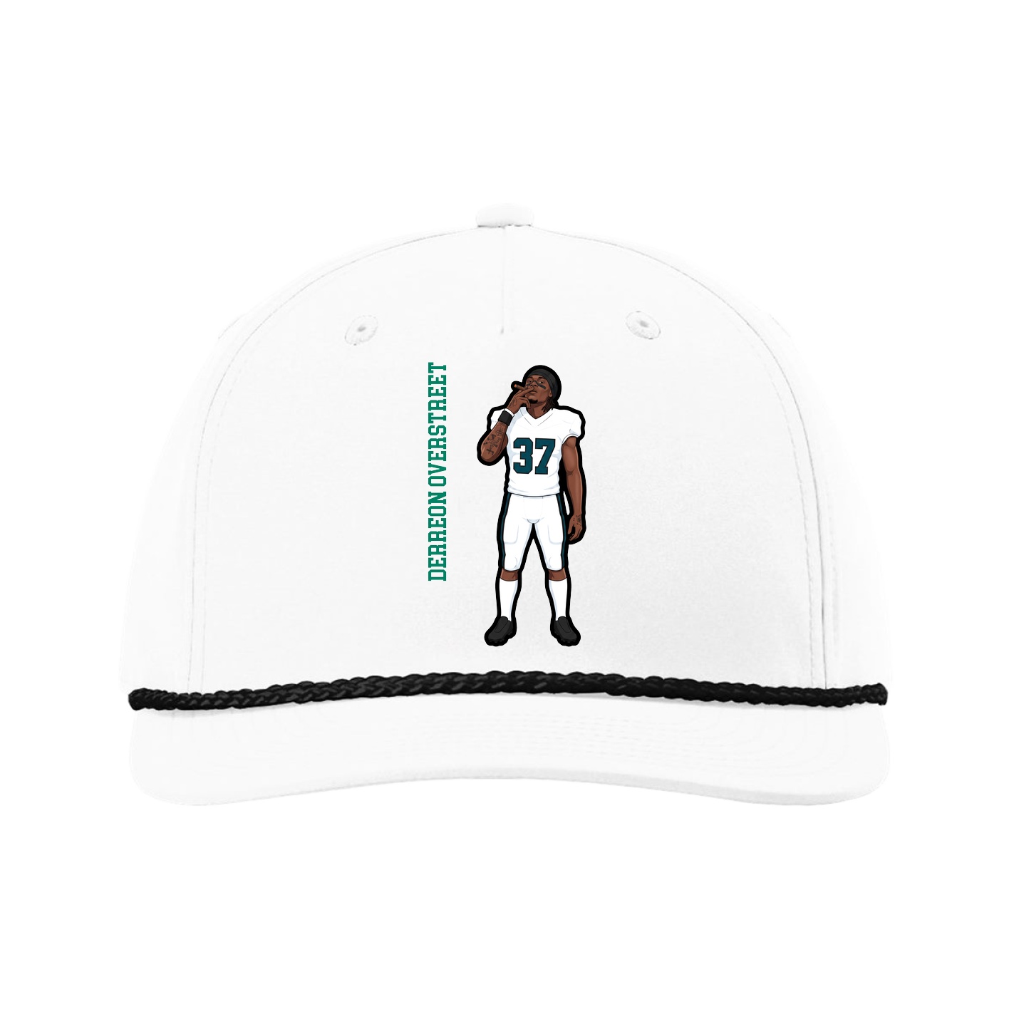 Five-Panel Classic Rope Cap — Name Vertical in White