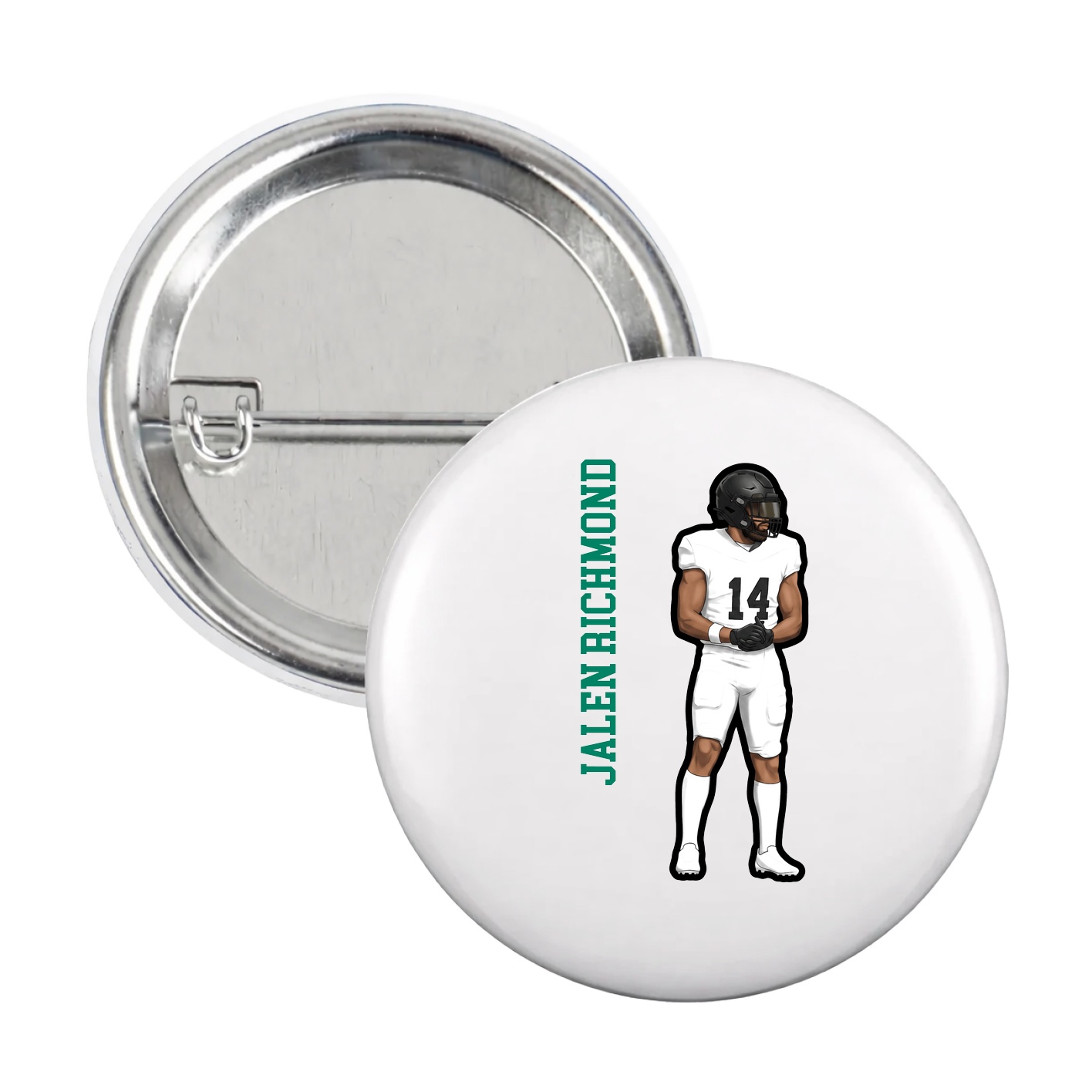 Game Day Button — Name Vertical in White