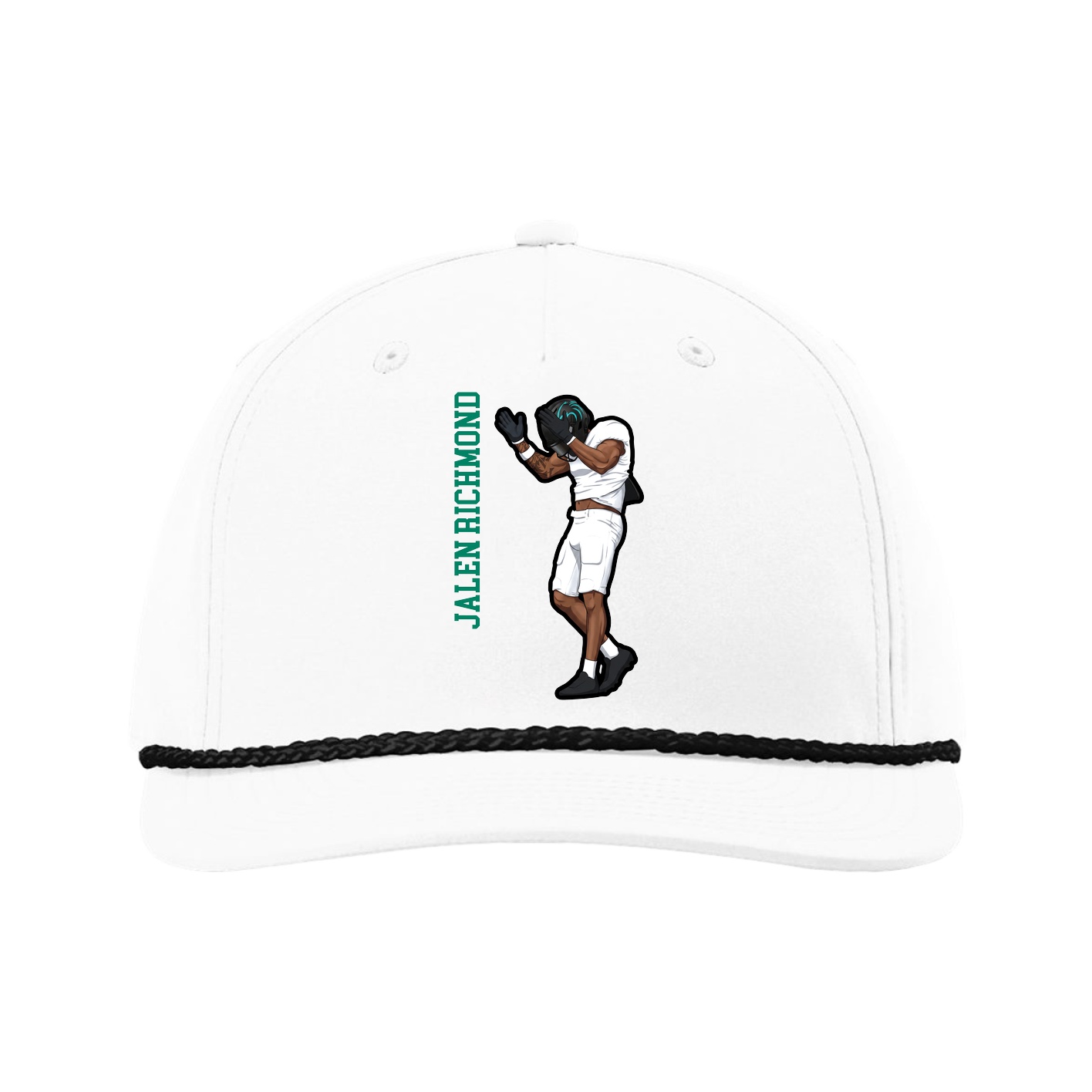 Five-Panel Classic Rope Cap — Name Vertical in White