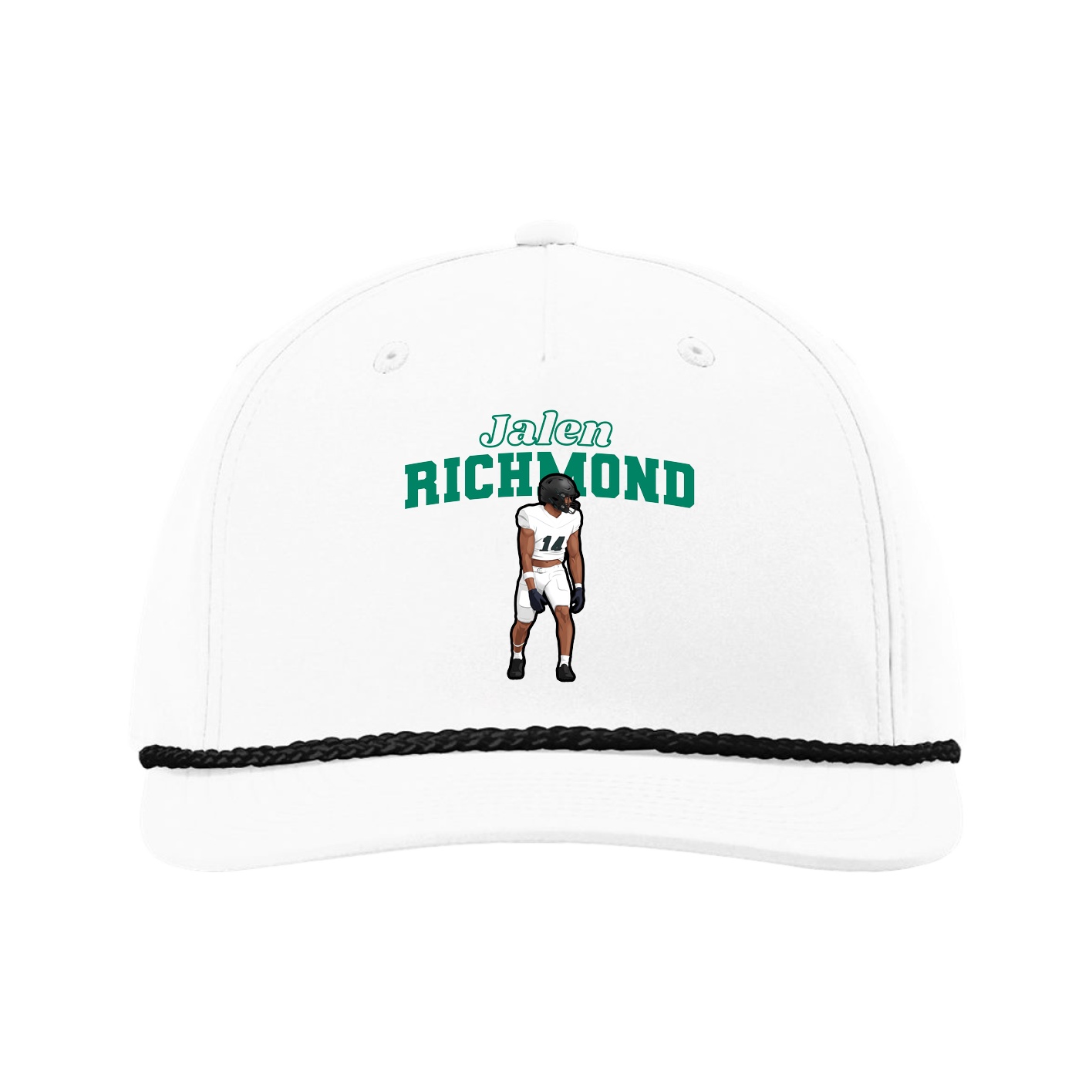 Five-Panel Classic Rope Cap — Name Arch in White