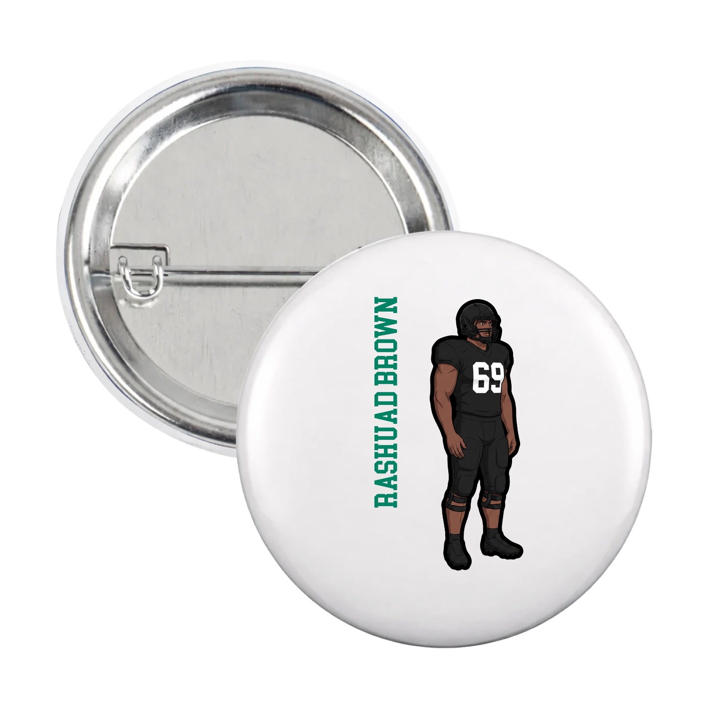 Game Day Button — Name Vertical in White