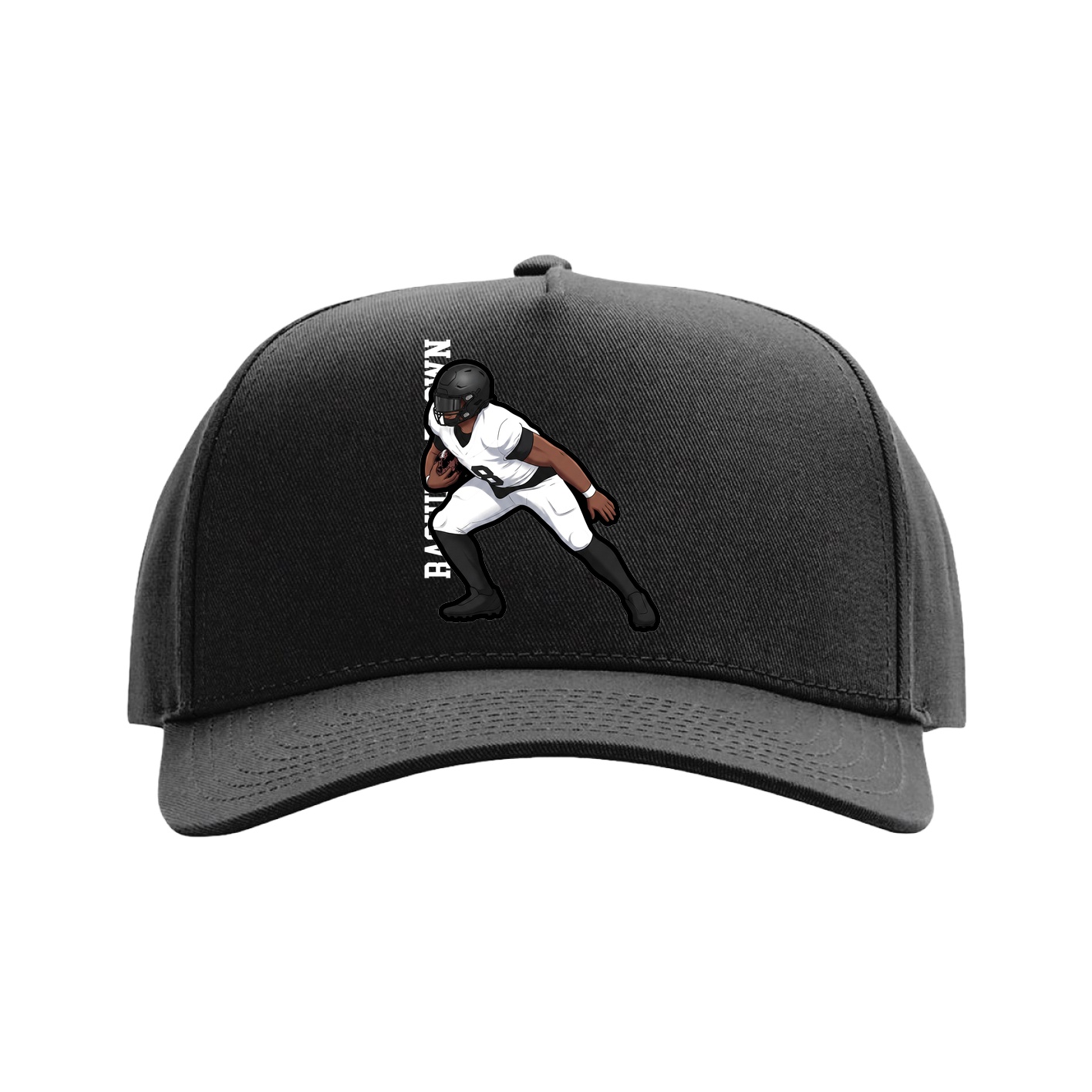 Full Fabric Five-Panel Champ Cap — Name Vertical in Black