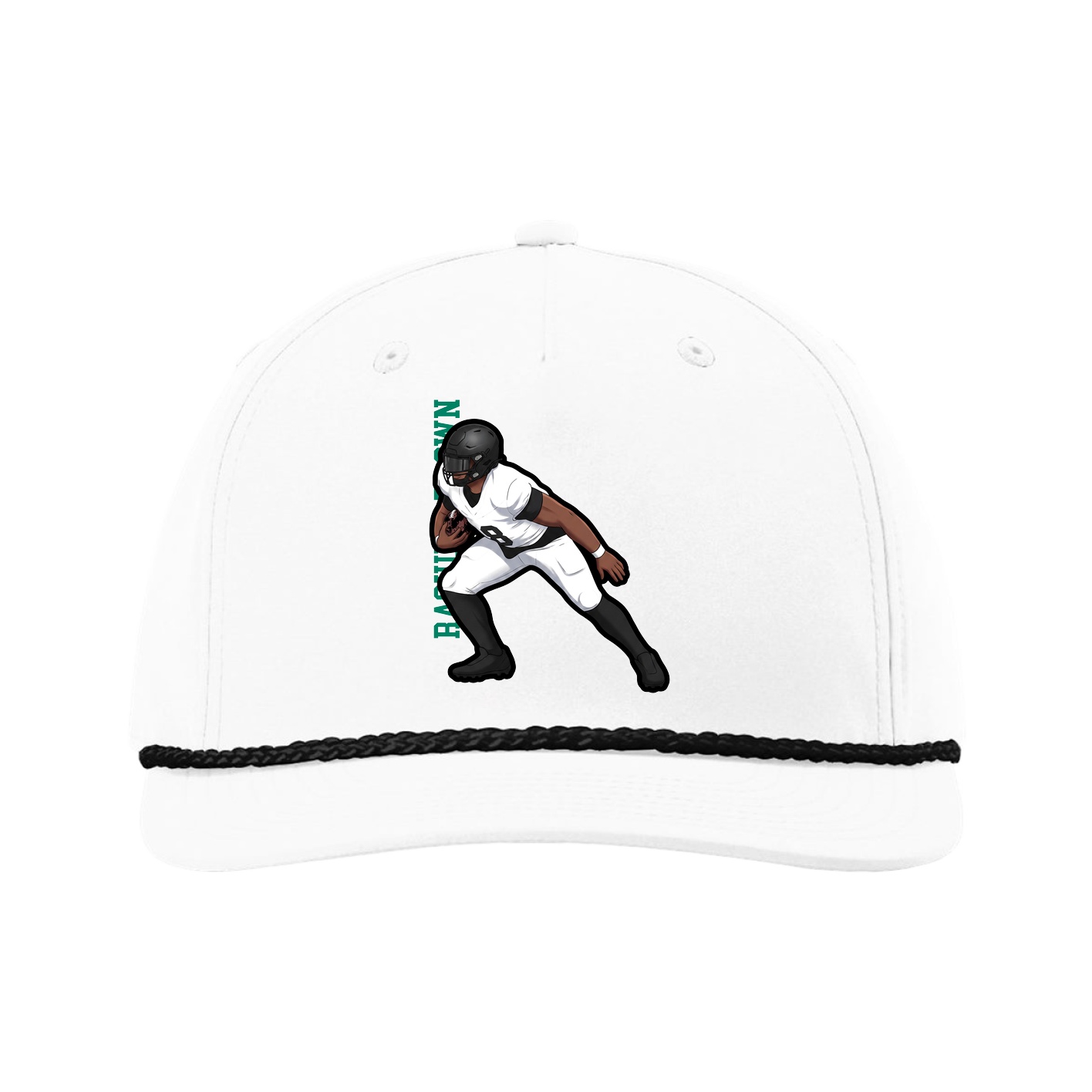 Five-Panel Classic Rope Cap — Name Vertical in White