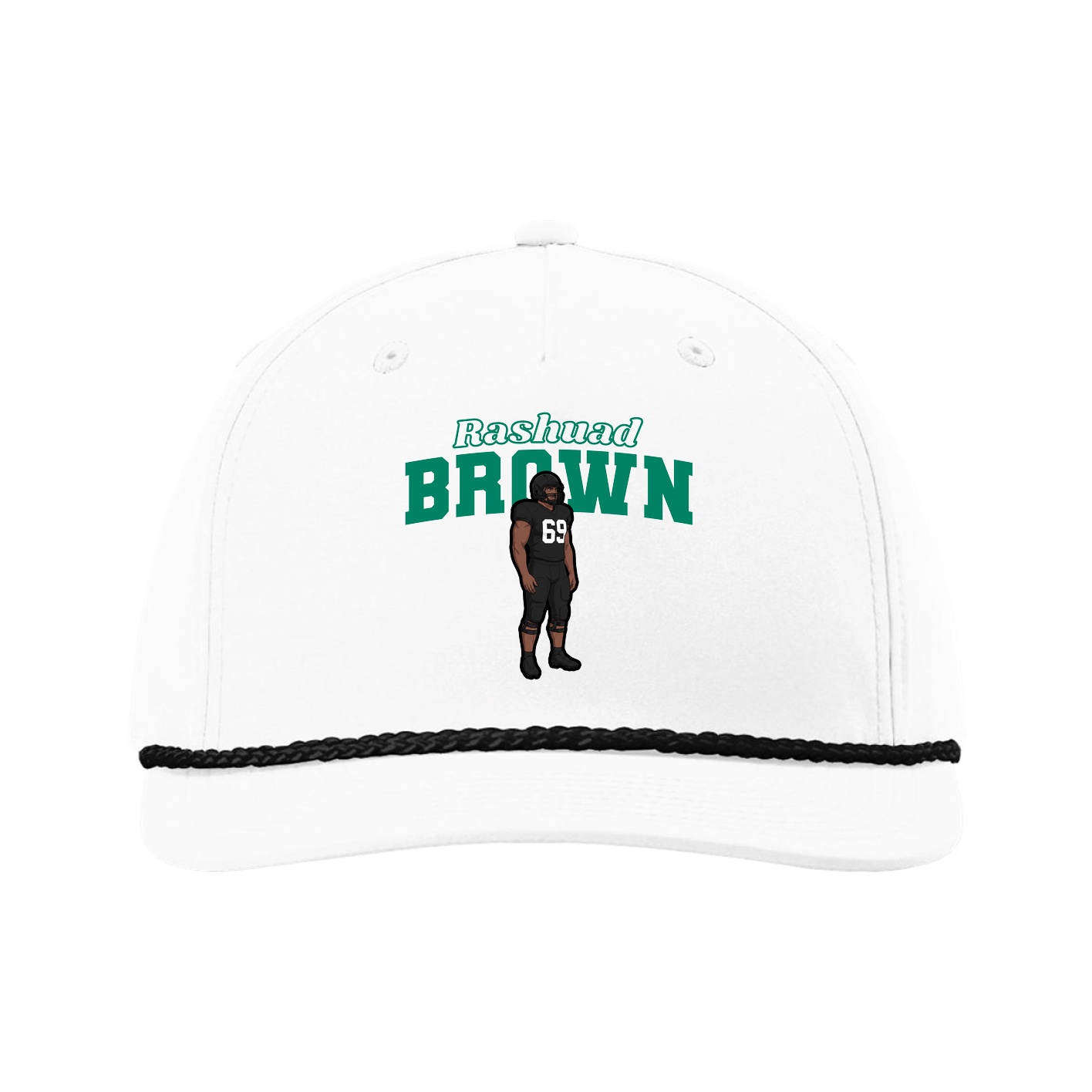 Five-Panel Classic Rope Cap — Name Arch in White