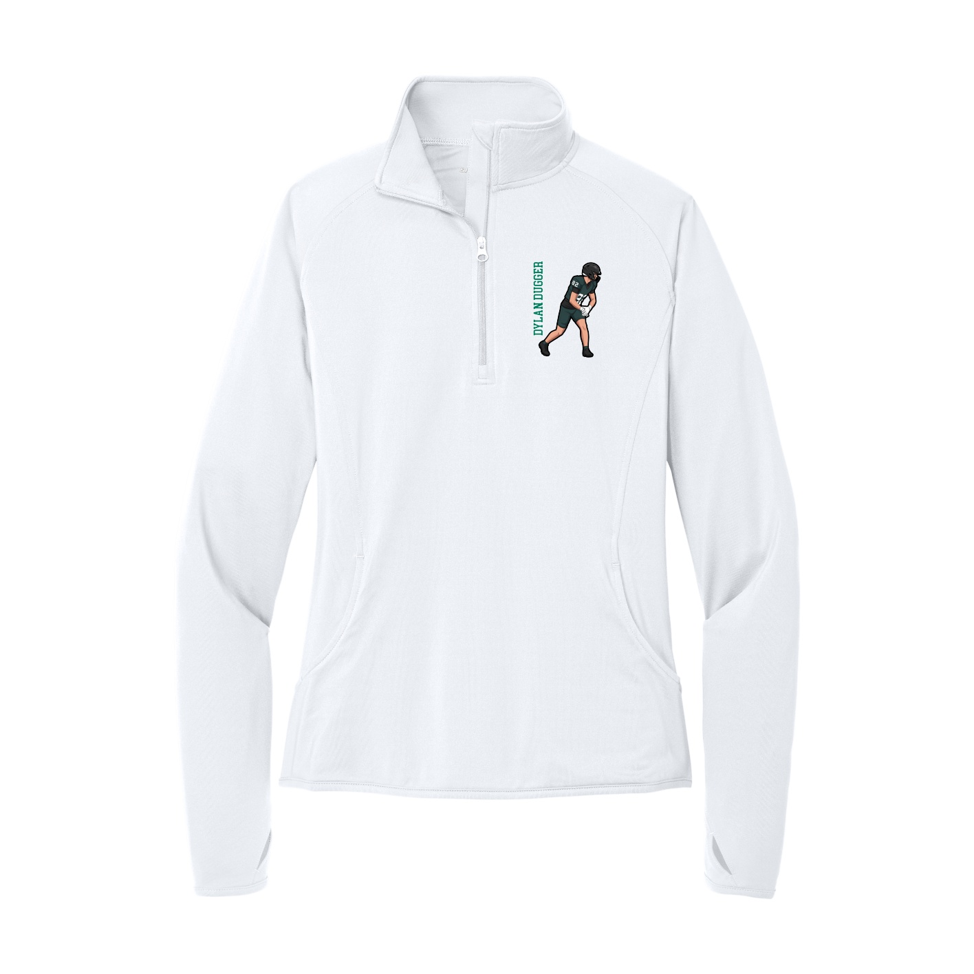 Women's Q-Zip Pullover — Name Vertical in White
