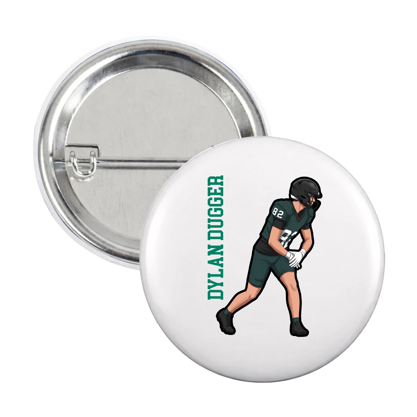 Game Day Button — Name Vertical in White