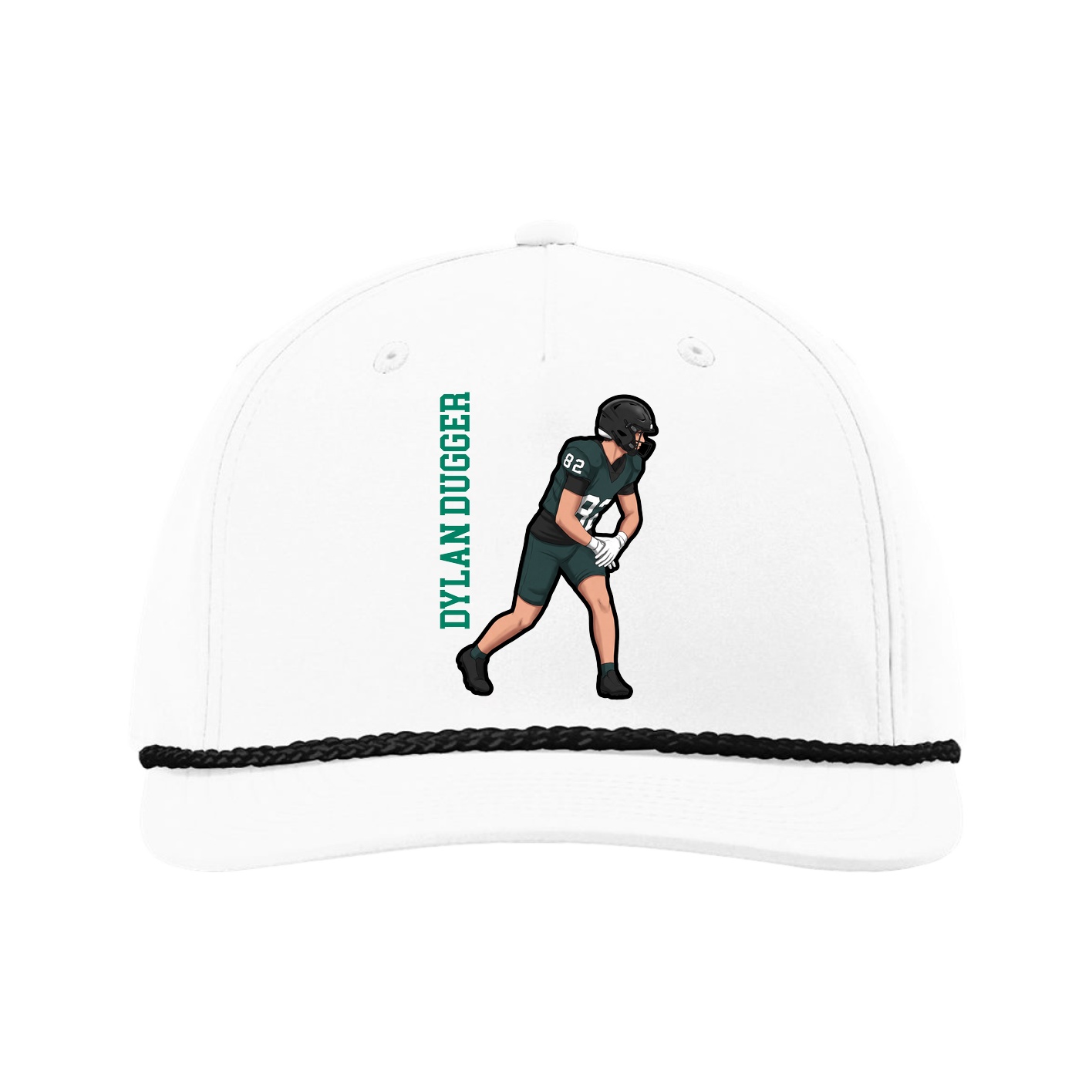 Five-Panel Classic Rope Cap — Name Vertical in White