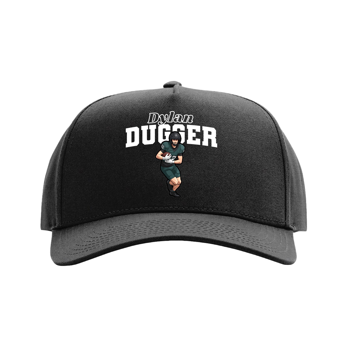 Full Fabric Five-Panel Champ Cap — Name Arch in Black